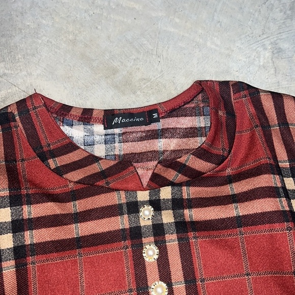 Retro Check Plaid Long Sleeve w Faux Sleeve Pearl Button Size Medium P2P 20-21” - Picture 8 of 10